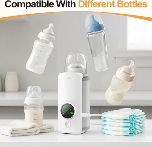 Portable Bottle Warmer, Equipped with a 6000 mAh Battery, Suitable for Dreastfeeding and Formula Feeding, Suitable for Travel Bottle Warmer, with a Digital Display in Saudi Arabia