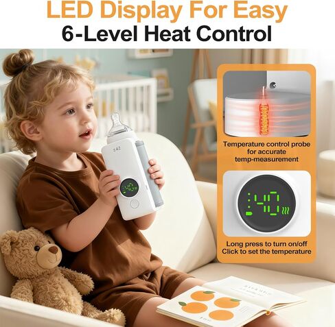 Portable Bottle Warmer, Equipped with a 6000 mAh Battery, Suitable for Dreastfeeding and Formula Feeding, Suitable for Travel Bottle Warmer, with a Digital Display in Saudi Arabia