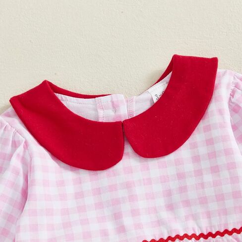 FOMOYUU Newborn Baby Girl Christmas Xmas Gingham Plaid Romper Long Sleeve Doll Collar Santa Claus Embroidery Jumpsuit Fall in Saudi Arabia