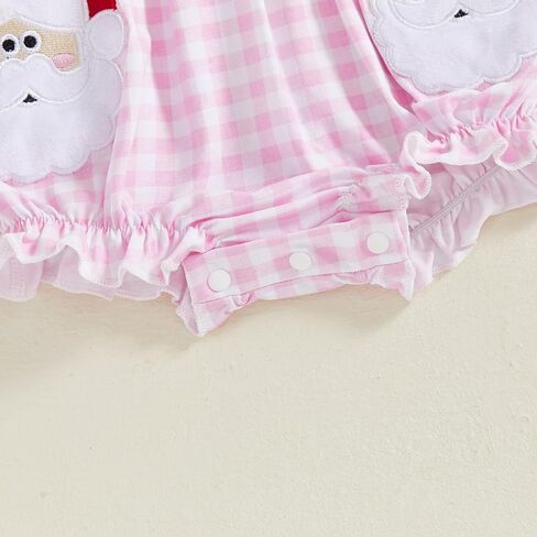 FOMOYUU Newborn Baby Girl Christmas Xmas Gingham Plaid Romper Long Sleeve Doll Collar Santa Claus Embroidery Jumpsuit Fall in Saudi Arabia