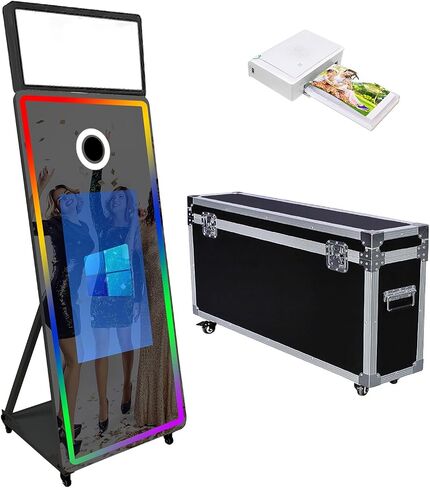 Magic Mirror Photo Booth with 32" Touch Screen, Portable Photo Booth with LED RGB Fill Light & Flight case for Weddings Parties Events Rental (Black, Photo Booth) in Saudi Arabia