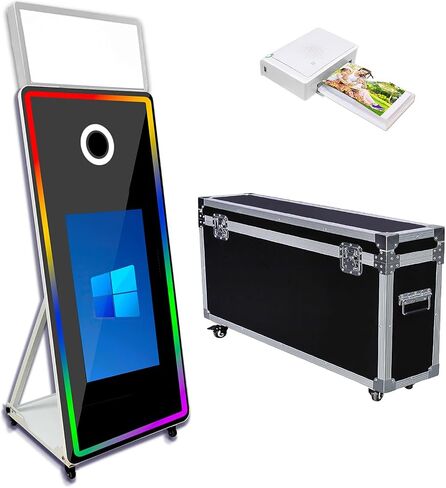 Magic Mirror Photo Booth with 32" Touch Screen, Portable Photo Booth with LED RGB Fill Light & Flight case for Weddings Parties Events Rental (Black, Photo Booth) in Saudi Arabia