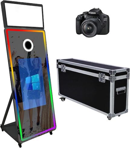 Magic Mirror Photo Booth with 32" Touch Screen, Portable Photo Booth with LED RGB Fill Light & Flight case for Weddings Parties Events Rental (Black, Photo Booth) in Saudi Arabia