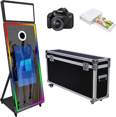 Magic Mirror Photo Booth with 32" Touch Screen, Portable Photo Booth with LED RGB Fill Light & Flight case for Weddings Parties Events Rental (Black, Photo Booth) in Saudi Arabia