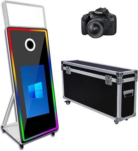 Magic Mirror Photo Booth with 32" Touch Screen, Portable Photo Booth with LED RGB Fill Light & Flight case for Weddings Parties Events Rental (Black, Photo Booth) in Saudi Arabia