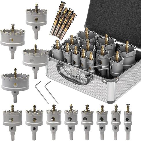 طقم منشار ثقب معدني، 16 قطعة TCT 5/8"-2-1/4" طقم منشار ثقب كربيد، مع لقم ثقب طيار، شفرة ثلاثية الحواف للقطع الدقيق الفولاذ المقاوم للصدأ الحديد النحاس النحاس الألومنيوم in Saudi Arabia