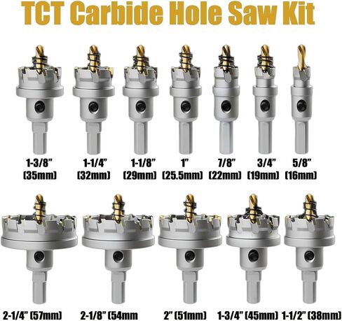 طقم منشار ثقب معدني، 16 قطعة TCT 5/8"-2-1/4" طقم منشار ثقب كربيد، مع لقم ثقب طيار، شفرة ثلاثية الحواف للقطع الدقيق الفولاذ المقاوم للصدأ الحديد النحاس النحاس الألومنيوم in Saudi Arabia