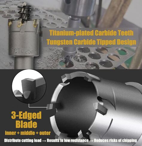 طقم منشار ثقب معدني، 16 قطعة TCT 5/8"-2-1/4" طقم منشار ثقب كربيد، مع لقم ثقب طيار، شفرة ثلاثية الحواف للقطع الدقيق الفولاذ المقاوم للصدأ الحديد النحاس النحاس الألومنيوم in Saudi Arabia