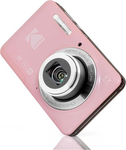 حزمة كاميرا رقمية Kodak PixPro FZ55 Friendly Zoom Pastel Pink 16MP Full HD مع بطاقة SD عالية السرعة سعة 128 جيجابايت وحقيبة صغيرة سوداء (3 عناصر) in Kuwait