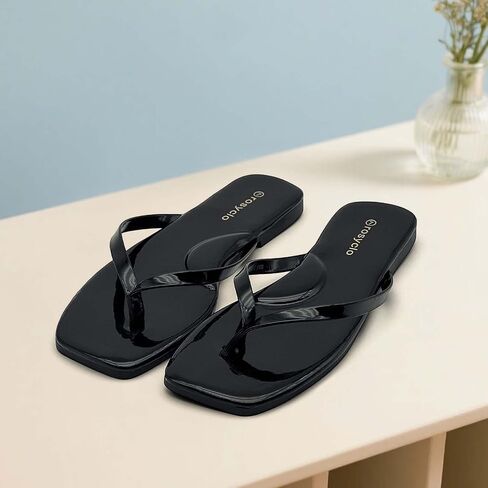 Flip Flops for Women, Square Toe Memory Foam Arch Support Flats Summer Sandals for Women 2025, Trending Vegan Leather Lightweight Soft Comfort Cloud Womens Slippers Beach Essentials Slides in Saudi Arabia