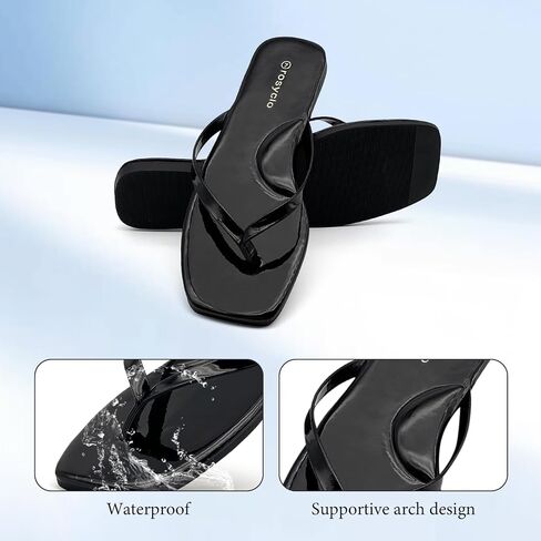 Flip Flops for Women, Square Toe Memory Foam Arch Support Flats Summer Sandals for Women 2025, Trending Vegan Leather Lightweight Soft Comfort Cloud Womens Slippers Beach Essentials Slides in Saudi Arabia