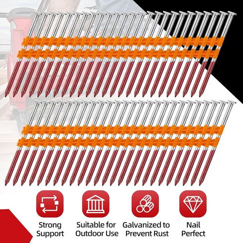 عدد 2000 مسمار تأطير 21 درجة، رأس مستدير كامل 3 بوصة × 0.131 بوصة، ساق حلقية، مجلفنة بالغمس الساخن، أظافر بلاستيكية مجمعة لبنادق أظافر ذات إطار دائري 21 درجة in Kuwait