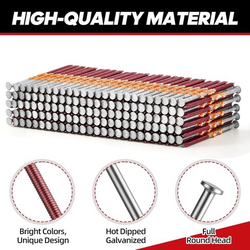 عدد 2000 مسمار تأطير 21 درجة، رأس مستدير كامل 3 بوصة × 0.131 بوصة، ساق حلقية، مجلفنة بالغمس الساخن، أظافر بلاستيكية مجمعة لبنادق أظافر ذات إطار دائري 21 درجة in Kuwait