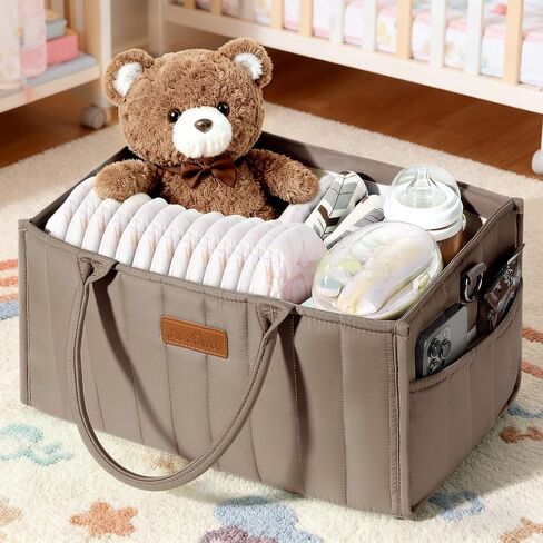 منظم حفاضات الأطفال من زووا، سلة تخزين محمولة لغرف الأطفال مع مقصورات، مقبض وحزام كتف لأساسيات الأطفال حديثي الولادة، هدية لاستحمام الطفل، الحضانة، السفر، السيارة، بني موكا in Kuwait