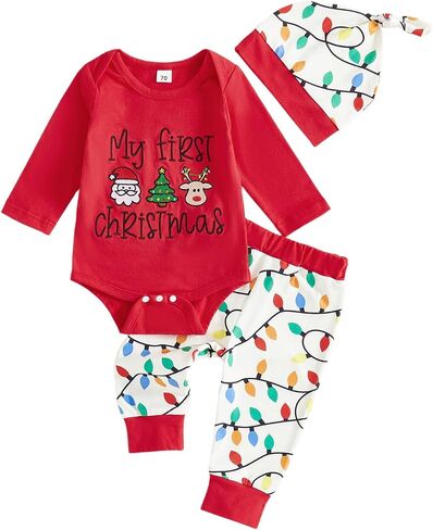My First Christmas Baby Boy Outfit Newborn Romper+Pant+Headband Infant Bodysuit Clothes My 1st Christmas Outfit in Saudi Arabia