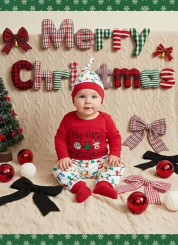 My First Christmas Baby Boy Outfit Newborn Romper+Pant+Headband Infant Bodysuit Clothes My 1st Christmas Outfit in Saudi Arabia