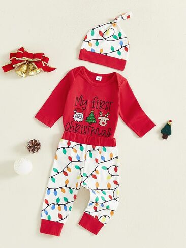 My First Christmas Baby Boy Outfit Newborn Romper+Pant+Headband Infant Bodysuit Clothes My 1st Christmas Outfit in Saudi Arabia