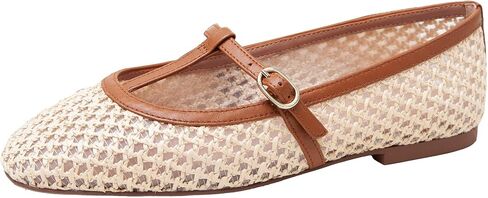 Linea Paolo - Monet - Womens Raffia and Nappa Leather T-Strap Flats in Saudi Arabia