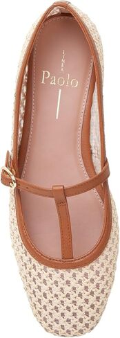 Linea Paolo - Monet - Womens Raffia and Nappa Leather T-Strap Flats in Saudi Arabia