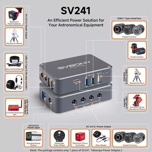 درج مرشح التلسكوب SVBONY SV226 M48، محول طاقة تلسكوب الفلك SV241، حزمة صندوق محور USB صغير DC مع تلسكوب التصوير الفلكي SV555 APO 54 مم للتصوير الفوتوغرافي في السماء العميقة in Saudi Arabia