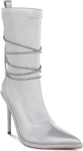 London Rag Dacia Rhinestones Strap Satin Calf Boots in Saudi Arabia
