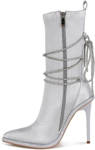London Rag Dacia Rhinestones Strap Satin Calf Boots in Saudi Arabia