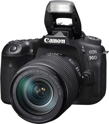 Canon EOS 90D DSLR Camera with Canon 18-135mm/ EF 50mm f/1.8 STM/EF 75-300mm f/4-5.6 III + 420-800mm f/8.3 HD Telephoto Zoom Lenses+TTL Flash+Backpack+Deluxe Accessory Bundle (Renewed), Black in Saudi Arabia