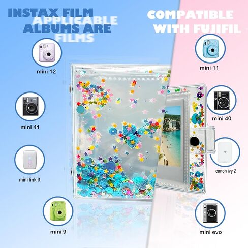Mini Photo Album for Fujifilm Instax Mini Film, ldeal for Polaroid 2x3 Instant Photos Album, Kpop Photocard Binder, Kids Small Photo Album Birthday Gifts, 32 Pockets, Shiny Color Scheme (Blue) in Saudi Arabia