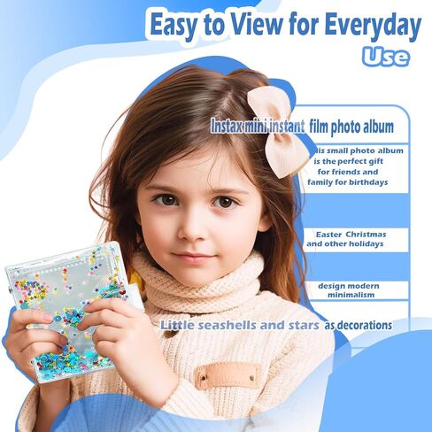 Mini Photo Album for Fujifilm Instax Mini Film, ldeal for Polaroid 2x3 Instant Photos Album, Kpop Photocard Binder, Kids Small Photo Album Birthday Gifts, 32 Pockets, Shiny Color Scheme (Blue) in Saudi Arabia
