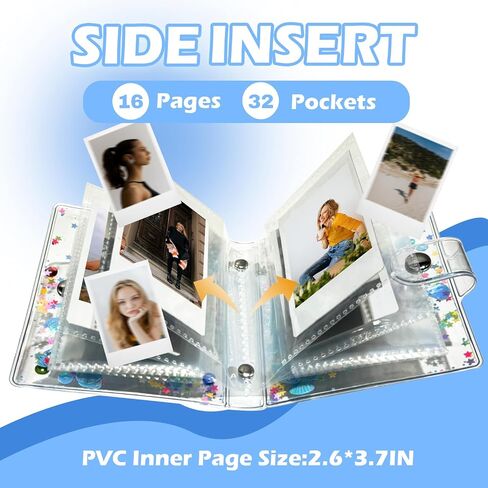 ألبوم صور صغير لفيلم Fujifilm Instax Mini Film، ldeal لألبوم الصور الفورية Polaroid 2x3، غلاف بطاقات الصور Kpop، ألبوم صور صغير للأطفال هدايا عيد ميلاد، 32 جيبًا، نظام ألوان لامع (أزرق) in Saudi Arabia