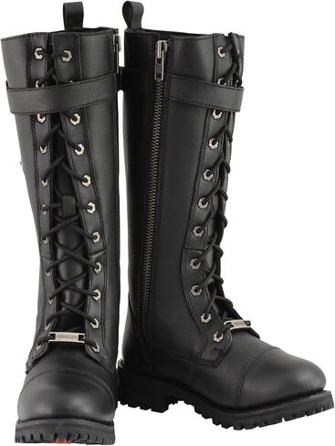 حذاء Milwaukee مصنوع من الجلد للنساء بطول 35.56 سم من الدانتيل إلى إصبع القدم حذاء مرتفع الارتفاع مستدير مع سحاب جانبي MBL9355 in Saudi Arabia