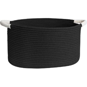 سلة لعبة الكلب المنسوجة، 15.7 بوصة × 11 بوصة × 8 بوصة، صندوق صندوق ألعاب للكلاب من الحبال القطنية لغرفة المعيشة، صندوق مستلزمات الحيوانات الأليفة للقطط المزخرف بمقابض، منظم سلة ألعاب القطط الناعمة، حامل تخزين من الخيزران، أسود in Kuwait