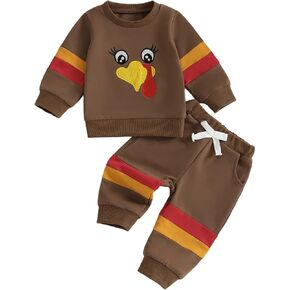 Baby Boy Thanksgiving Outfit Letter Turkey Long Sleeve Sweatshirt Elastic Waist Pants Sets 2 Piece Fall Clothes in Saudi Arabia