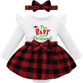 Newborn Baby Girl Christmas Outfit Infant Velvet Ruffle Long Sleeve Romper Dress + Headband Clothes Set 0-18 Months in Saudi Arabia