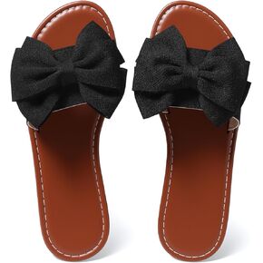 Women's Round Toe Bow Flat Sandals, Soft Slides Open-Toe Summer Slippers in Kuwait