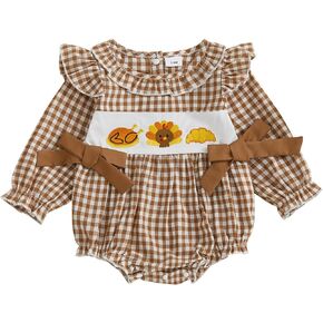 Hnyenmcko Newborn Baby Girl Christmas Outfit Long Sleeve Bubble Romper Santa Embroidery Onesie Bodysuit Infant Fall Clothes in Kuwait