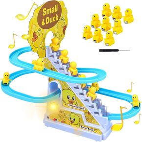 Small Duck Climbing Stairs Toy,Electric Duck Roller Coaster Toy Set with LED Flashing Lights & Music Track Slide Birthday Gift for Kids,Age 3（9Pcs Ducks） in Kuwait