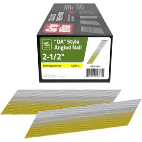 Grip Rite Prime Guard GRDA25GL 15 Gauge Galvanized DA-Style Angled Finish Nails 2-1/2" (4, 000per Pack), Steel, Flat, Others in Kuwait