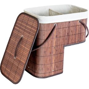 Stair Basket with Lid & Handle – Staircase Storage Basket for Wooden & Carpeted Stairs, Foldable Step Baskets for Stairs, Bamboo Storage Bin Organizer for Toys, shoes & Books (Natural Bamboo) in Saudi Arabia