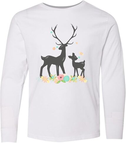تي شيرت Inktastic Boho Deer، صورة ظلية للغزال، غزال صغير، تي شيرت شبابي بأكمام طويلة in Kuwait