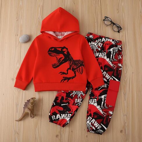 Boys Sweatsuits Two Pieces Pants Set Dinosaur Printed Hoodies Sweatshirt and Sweatpants Set Outfit Sets for Boy 4-8Y in Saudi Arabia