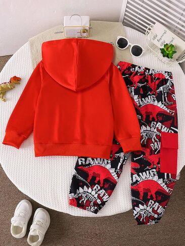 Boys Sweatsuits Two Pieces Pants Set Dinosaur Printed Hoodies Sweatshirt and Sweatpants Set Outfit Sets for Boy 4-8Y in Saudi Arabia