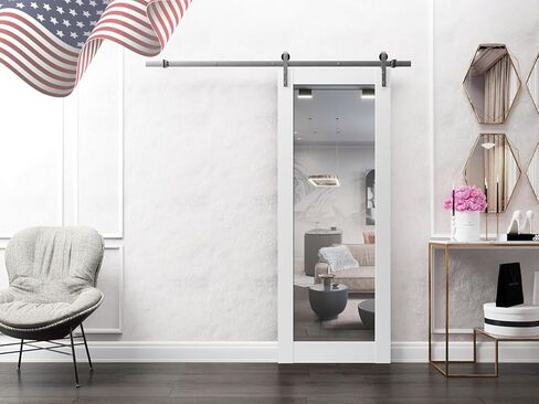 سارتودورس لوسيا 1299 | باب حظيرة داخلي منزلق فردي مع مرآة، من الخشب الصلب، 24 × 96، أبيض، طراز حديث | الأجهزة متضمنة in Kuwait