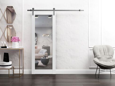 سارتودورس لوسيا 1299 | باب حظيرة داخلي منزلق فردي مع مرآة، من الخشب الصلب، 24 × 96، أبيض، طراز حديث | الأجهزة متضمنة in Kuwait