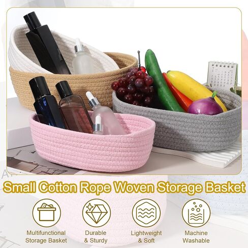 uxcell White Small Cotton Rope Woven Storage Basket, Shelf Closet Storage Gift Woven Baskets Cute Nursery Box Bin Decor Organization Bin for Home Supply, Oval, 10.3x3.2 in Saudi Arabia