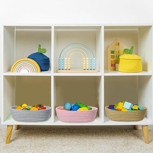uxcell White Small Cotton Rope Woven Storage Basket, Shelf Closet Storage Gift Woven Baskets Cute Nursery Box Bin Decor Organization Bin for Home Supply, Oval, 10.3x3.2 in Saudi Arabia