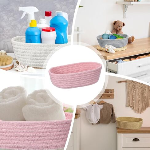 uxcell White Small Cotton Rope Woven Storage Basket, Shelf Closet Storage Gift Woven Baskets Cute Nursery Box Bin Decor Organization Bin for Home Supply, Oval, 10.3x3.2 in Saudi Arabia