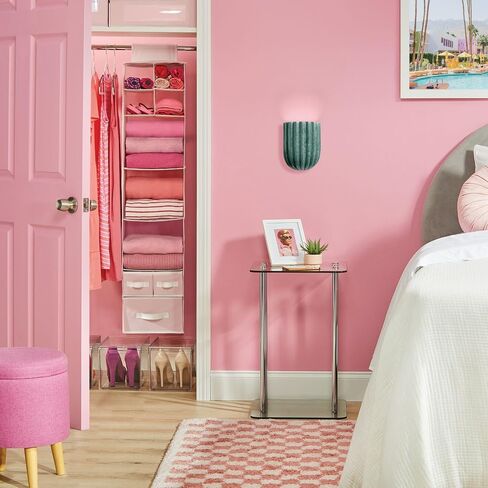 mDesign Fabric Hanging Organizer - Over Closet Rod Storage - 7 Shelves/3 Removable Drawers for Baby Nursery or Bedroom Organization, Holds Clothes, Toys, Accessories, Jane Collection, Pink/White in Saudi Arabia