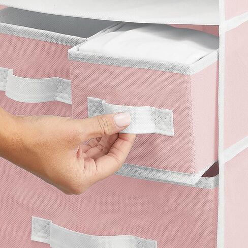 mDesign Fabric Hanging Organizer - Over Closet Rod Storage - 7 Shelves/3 Removable Drawers for Baby Nursery or Bedroom Organization, Holds Clothes, Toys, Accessories, Jane Collection, Pink/White in Saudi Arabia