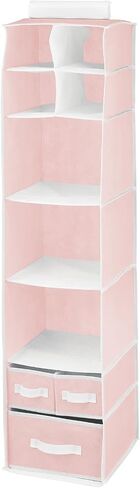 mDesign Fabric Hanging Organizer - Over Closet Rod Storage - 7 Shelves/3 Removable Drawers for Baby Nursery or Bedroom Organization, Holds Clothes, Toys, Accessories, Jane Collection, Pink/White in Saudi Arabia